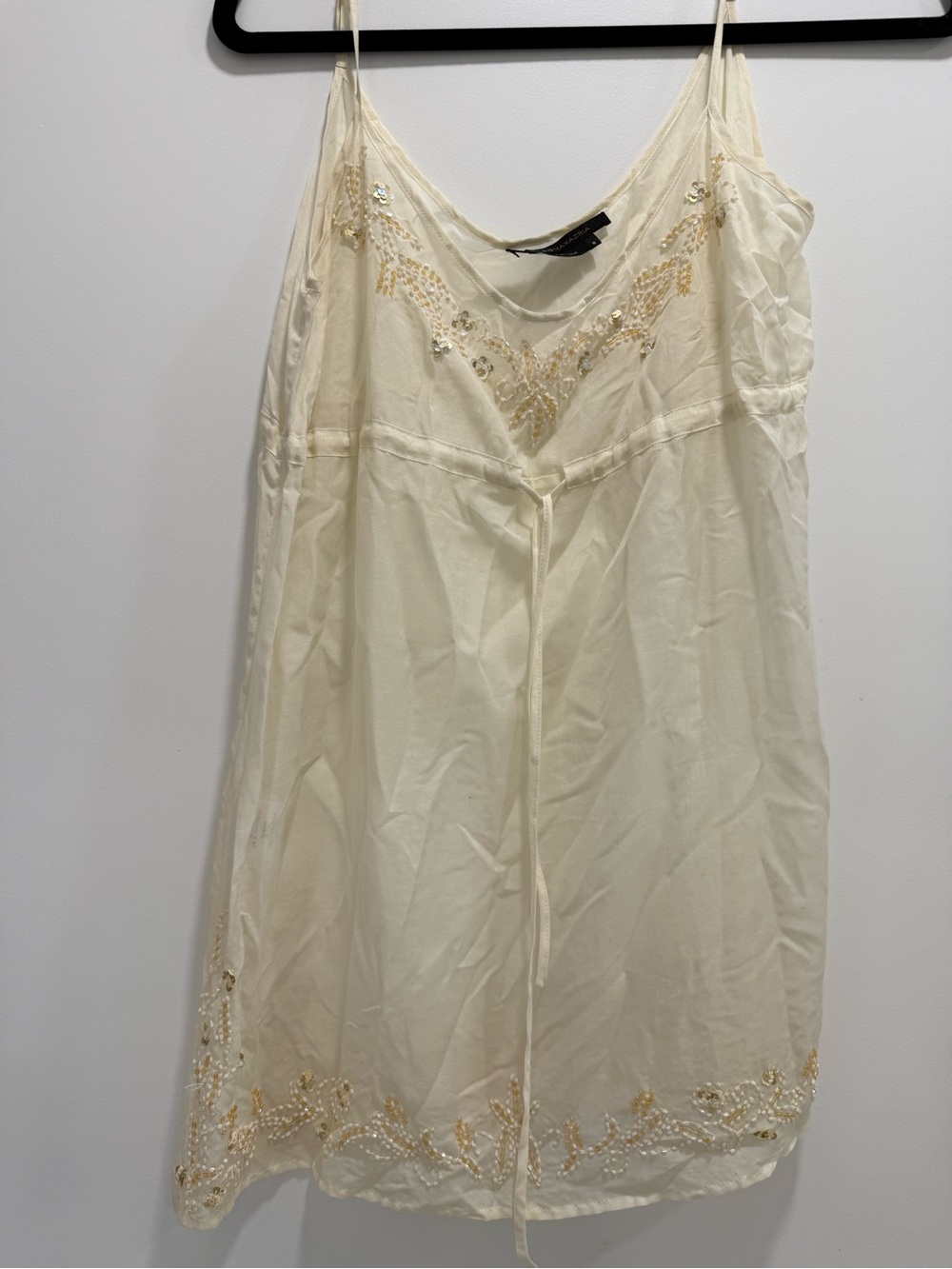 BCBGMaxAzria Cream Embellished Spaghetti-Strap Slip